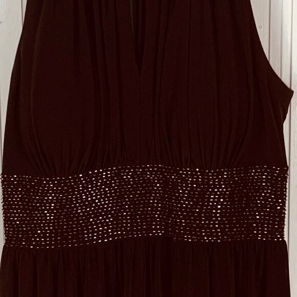 R & M Richards Brown Beaded Halter Neck Knee Length Fit & Flare Dress Size 12P - Picture 5 of 10